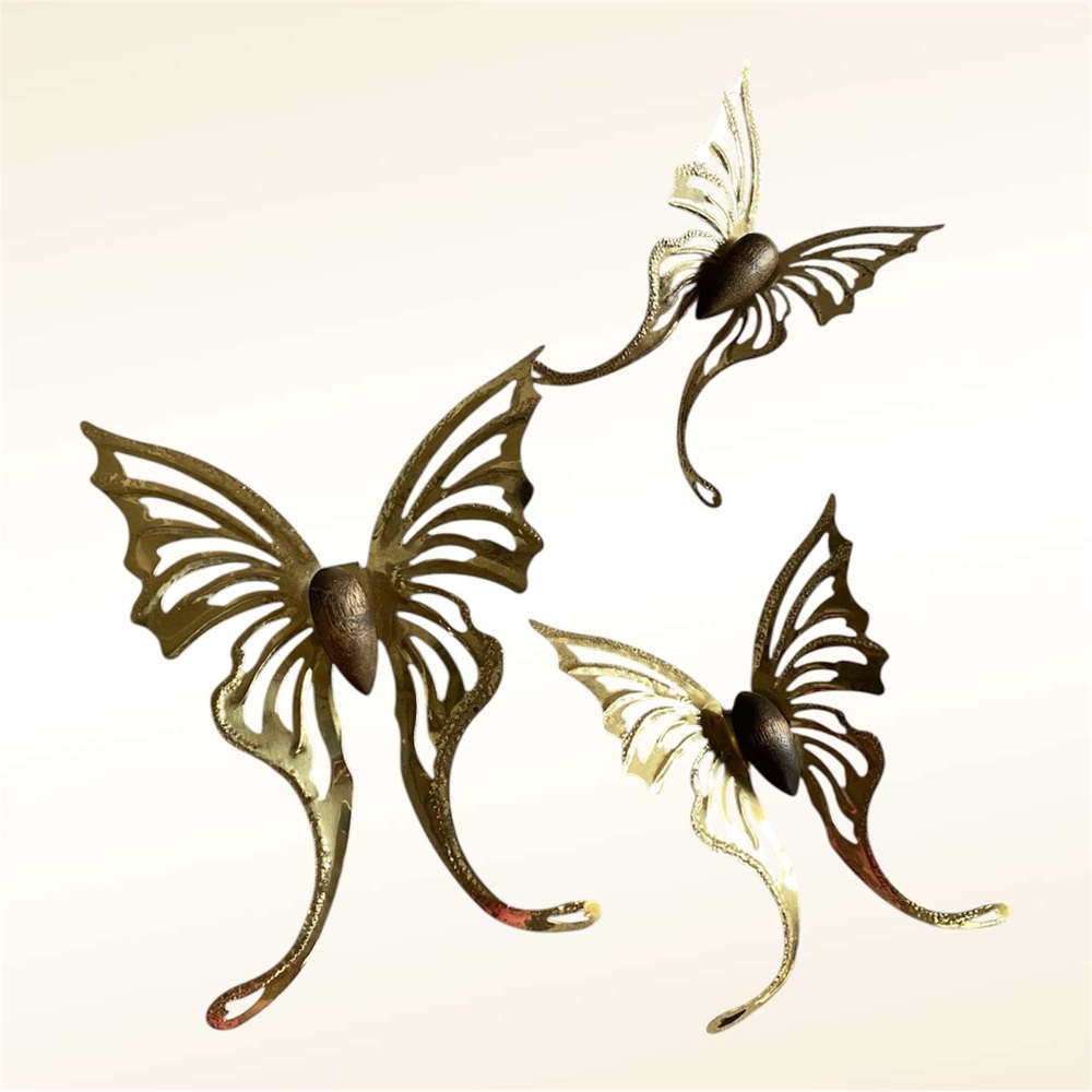 Elegant Lightweight Brass/Wood  Gold Butterfly Wall Decor Set